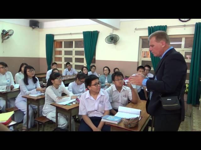 Education in Vietnam- U.S. National Teacher Keith Ballard talks with Students at a school in Vietnam