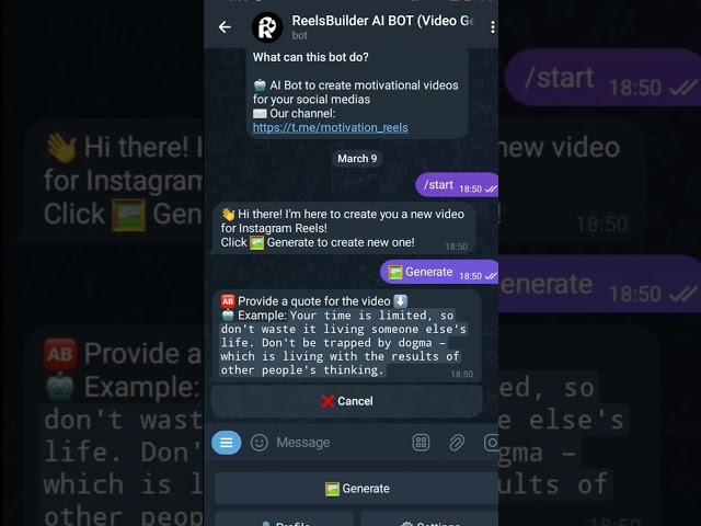 Telegram bot to generate text to video #reels #tech #ai