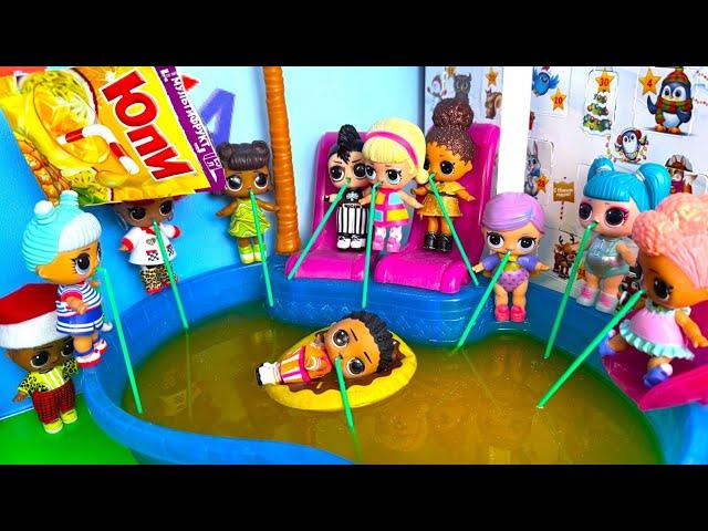 CARTOON LOL SURPRISE DOLLS IN THE POOL for THE New Year With JUPI funny video as Lalil DARINELKA