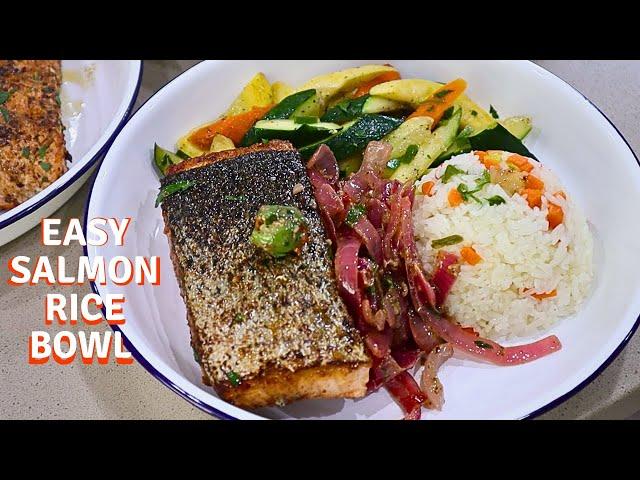 Garlic Butter Salmon Rice Bowl recipe -  Quick and Easy Rice Bowl dishes - Tasty Salmon recipes