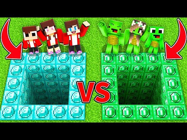 JJ vs Mikey Family DIAMOND PIT vs EMERALD PIT Battle in Minecraft Challenge - Maizen JJ and Mikey