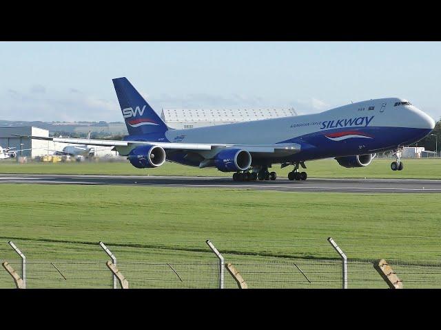 [4K] SilkWay Boeing 747-8F Long Takeoff at Prestwick Airport