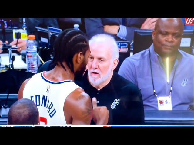 Gregg Popovich grabs mic to tell Spurs fans to stop booing Kawhi Leonard. Kawhi post game interview.