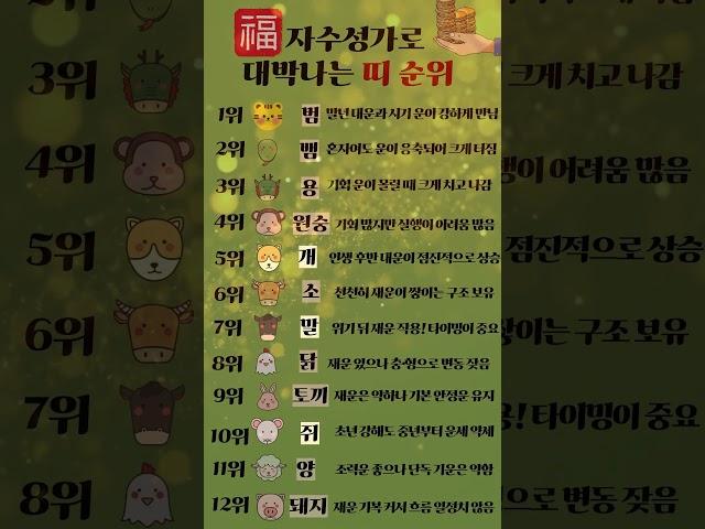자수성가로 대박나는 띠 순위