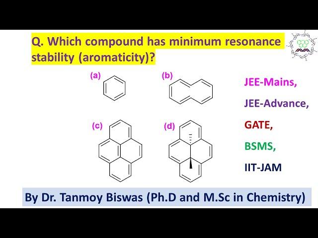 MCQ-63: About extent of Stability (aromaticity) by Dr. Tanmoy Biswas (Ph.D) For IIT-JEE, NEET, BSMS.