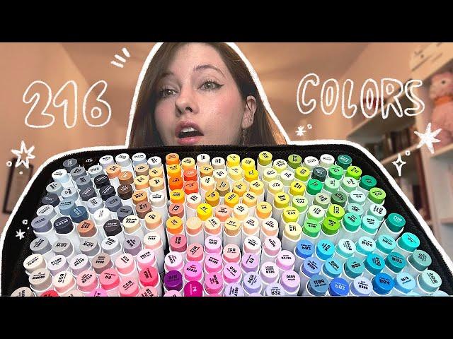 Answering Your Questions: Unboxing 216 Ohuhu Markers and Color Swatching  Art Supplies Haul 