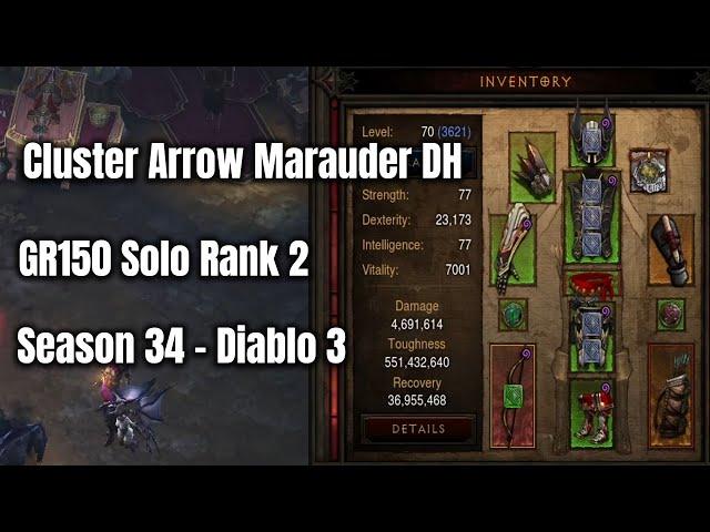 Season 34 Marauder Demon Hunter GR150 Solo Rank 2 - Diablo 3