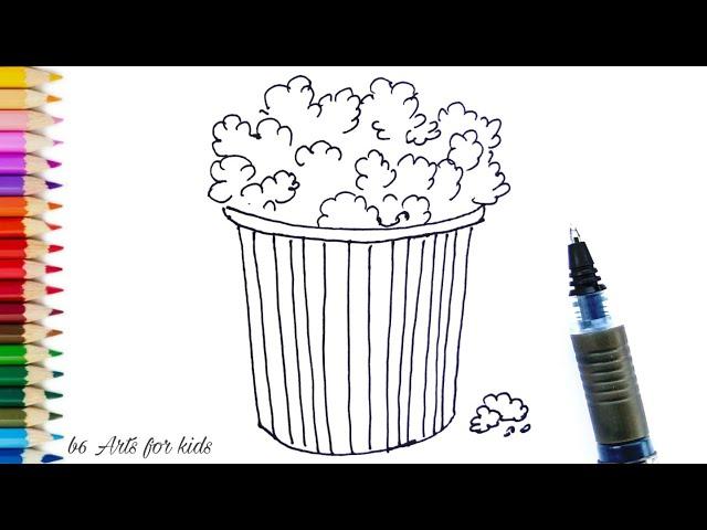 How to draw popcorn easy | Step by step | b6 Arts for kids