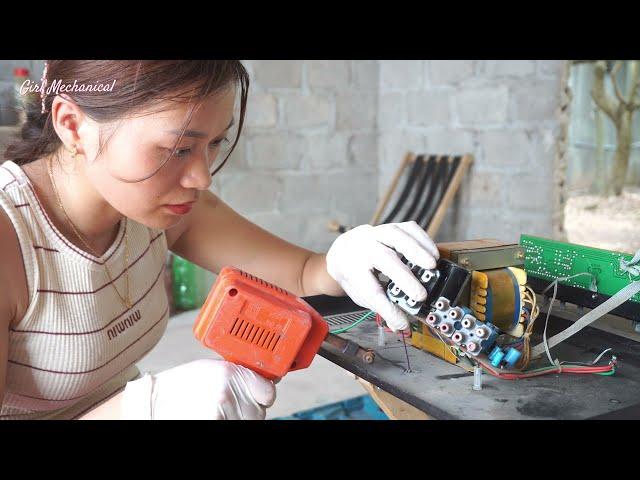 Genius girl repairs and replaces components for burned amplifiers \ 