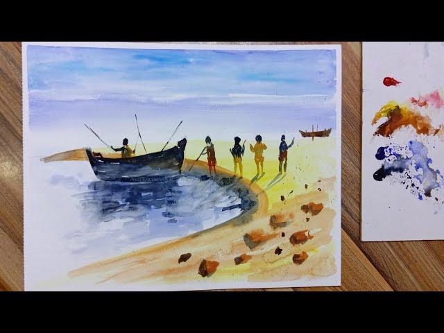 Easy Watercolor Painting Ideas for Beginners Step by Step / easy landscape with watercolor