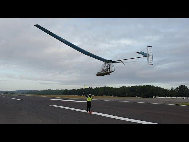 Kit Buchanan Human powered aircraft record triangle flight Icarus Cup Lasham 2019