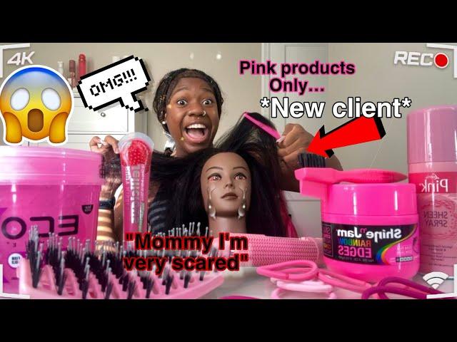 Doing my Mannequin Long Hair Only using Pink products *New Client*