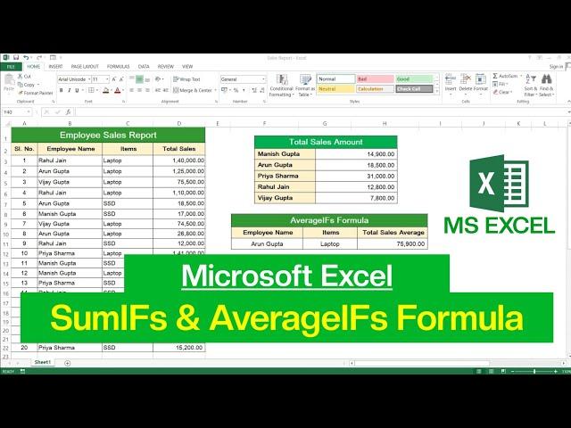 How to use SUMIFS and AVERAGEIFS in Microsoft Excel