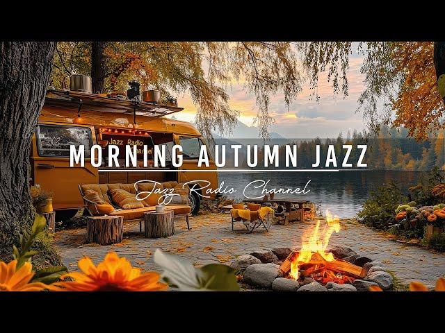 Relaxing Jazz Music for Good Mood  Outdoor Coffee Shop by the Lakeside Ambience with Fireplace