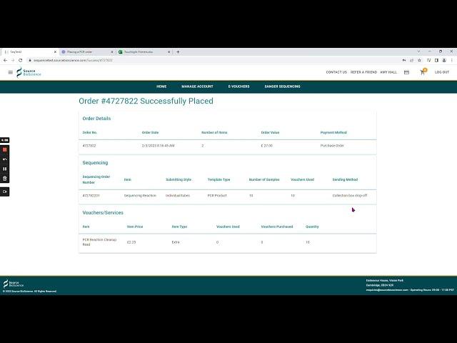 Placing A PCR Order On The Source BioScience Sequencing Portal