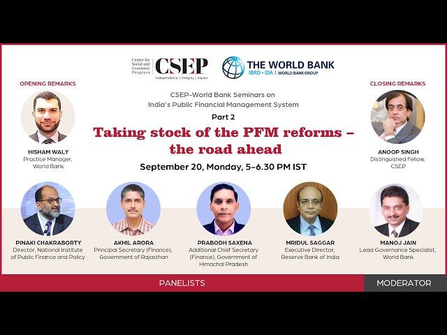 CSEP-World Bank Seminars | Taking stock of the PFM reforms – the road ahead