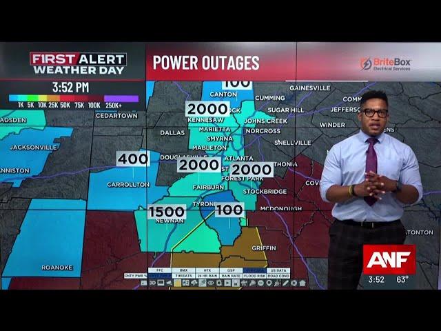 More than 12,000 customers are without power as storms move through metro Atlanta, north Georgia