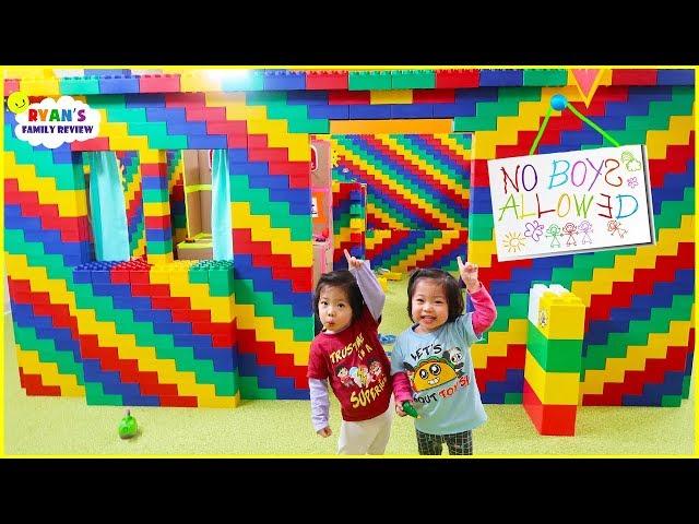 24 hours Giant lego box fort house! No Boys Allowed!