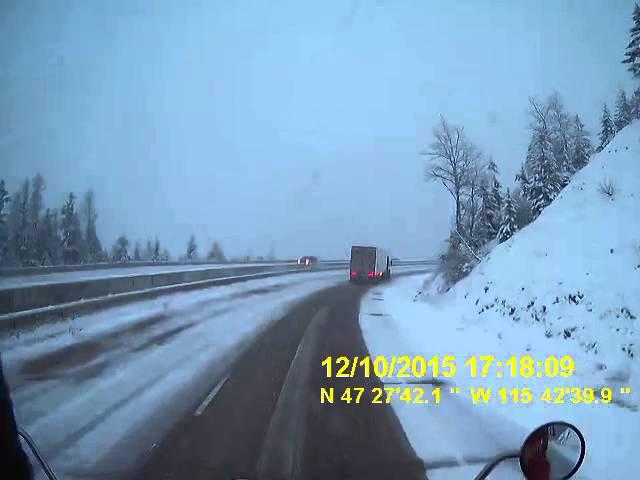 Driving a semi across the Idaho Montana border on I90 Lookout Pass 1