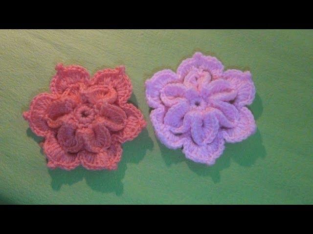 How to Crochet 3D flower tutorial I Hướng dẫn móc hoa len 3D - Mẫu hoa lan 2 lớp