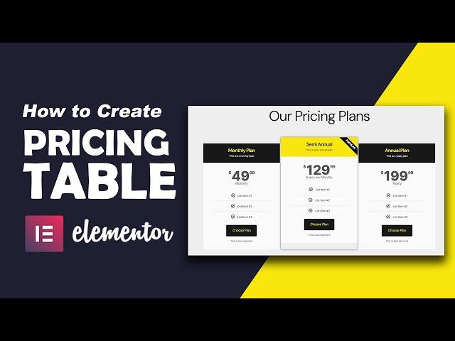 Create a Pricing Table Using Elementor Price Table Widget