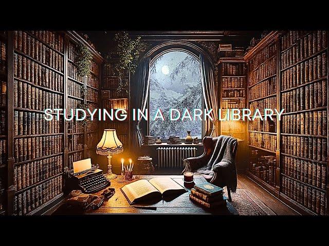 Dark Academia Library Ambience | Fireplace with Dark Piano & Moonlight Winter Night