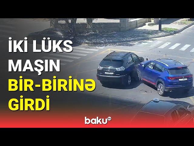 Bakıda qırmızıda keçən avtomobilin qəza görüntüsü