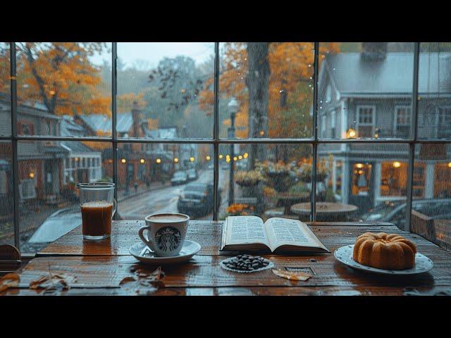 Rainy Autumn Cafe with Smooth Jazz Background Music and Rain Sounds for Relaxation, Study & Work ️