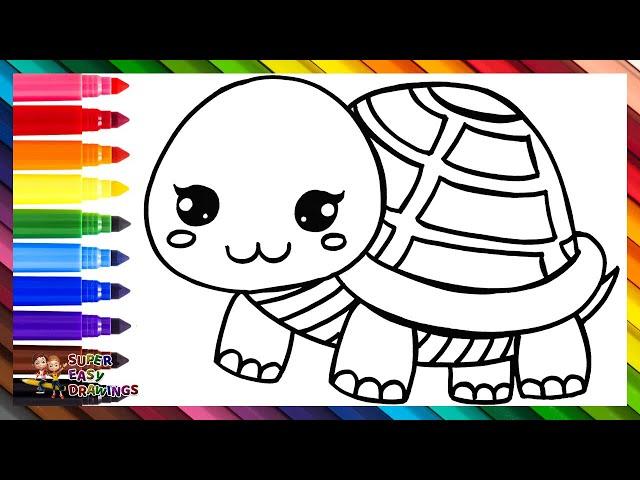 How To Draw A Turtle  Draw And Color A Cute Turtle  Drawings For Kids