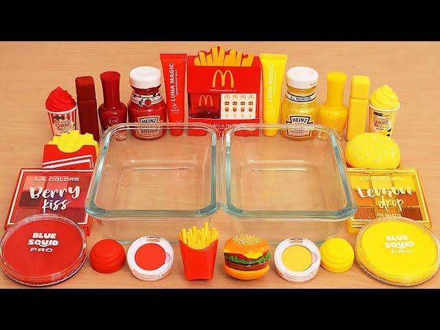 Red vs Yellow - Mixing Makeup Eyeshadow Into Slime ASMR