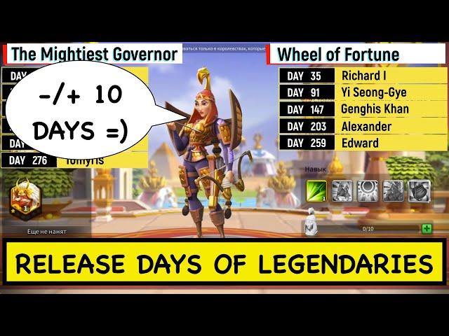 LEGENDARY COMMANDERS / Release days of legendary commanders in Rise of Kingdoms
