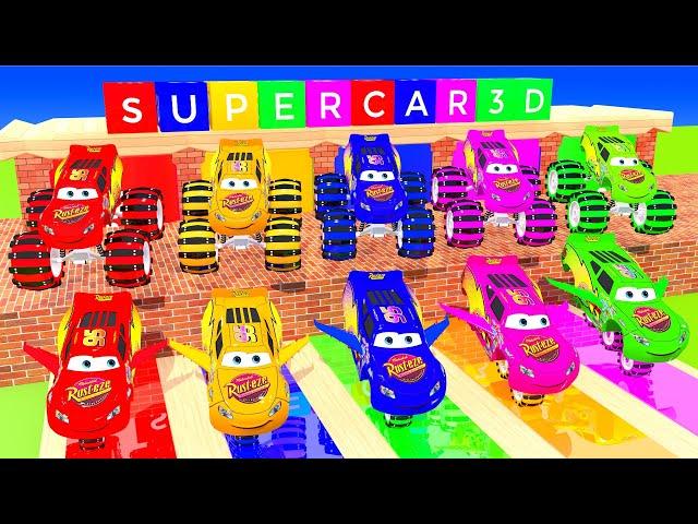 PAINT POLICE CARS, FERRARI, LAMBORGHINI, AUDI R8, ROLLS-ROYCE,  CAR MCQueen With Fountain Crossing