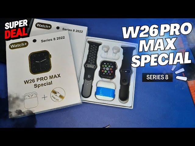 W26 Pro Max Special Series 8 2022 Unboxing | Watch with Pro Wireless airpods | Series 8 Clone