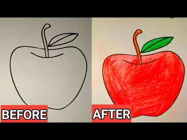 Apple Drawing Transformation – From Simple Outline to Vibrant Artwork