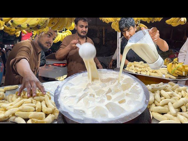 Crushed Ice Banana Milkshake  Roadside Street Drink Banana Juice Making | Street Food Processing