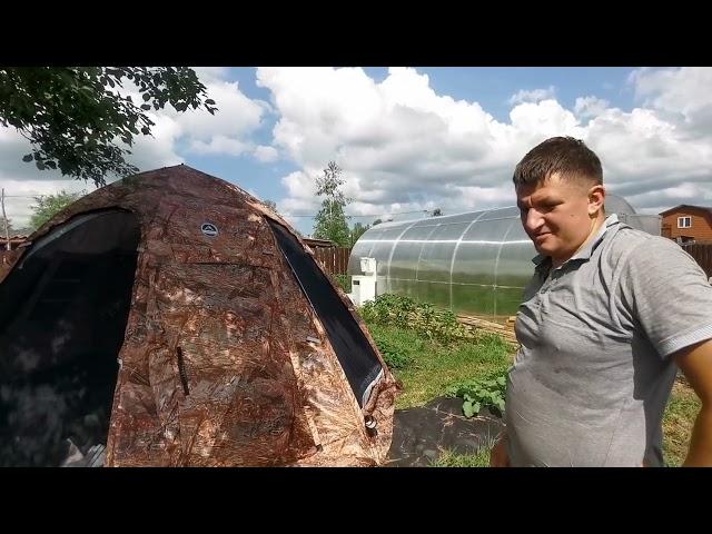 Полный обзор палатки от Altai Camp УП 3 , двухслойная с  арочными окнами и тамбур-баней