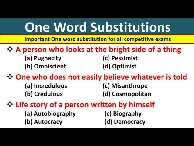 Important One Word Substitution for all competitive exams | One Word Substitution GK Questions | GK