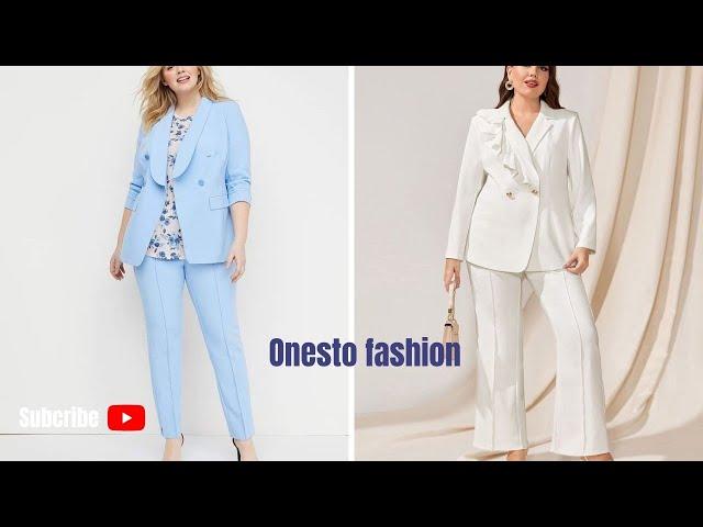 Plus Size Elegant Business 2 Pieces Office Lady Suit, Set Work Blazer Pant.