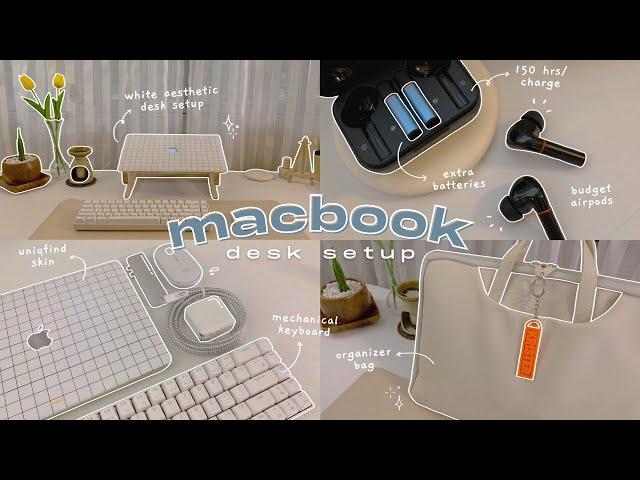 my macbook air setup  unboxing accessories, cozy desk makeover, aesthetic customization