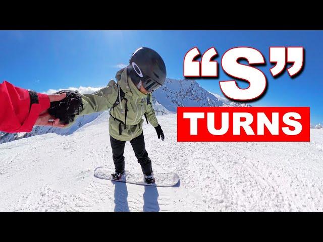 Teaching "S" Turns to Beginner Snowboarder