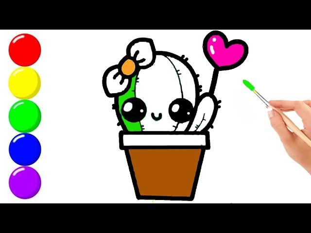 How To Draw Cute Cactus Plant and Color For Kids - Drawing Cactus Plant Tutorial @DrawToyTV