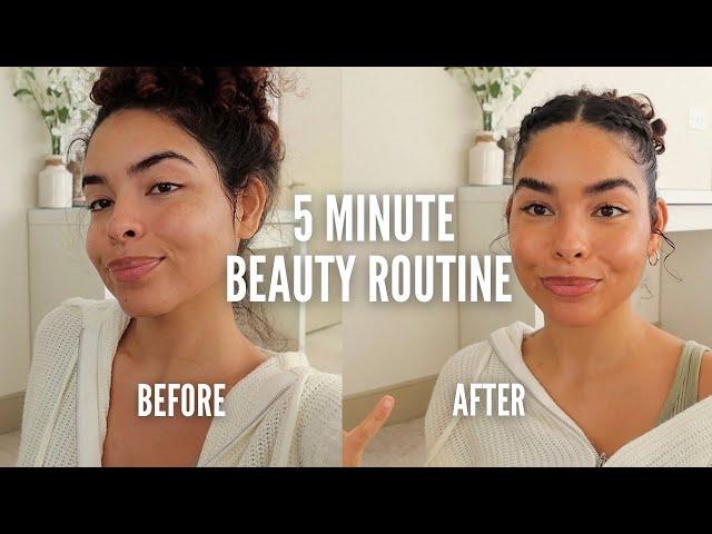 QUICK MORNING BEAUTY ROUTINE | Easy Curly Hairstyle & 5-Minute Makeup | Vlogmas Day 2