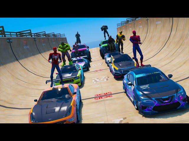 SuperHeroes Spider-man Halk Ironman Challenge CARS-Ramp GTAV Mods !Человек Паук другие Героии Гонка!