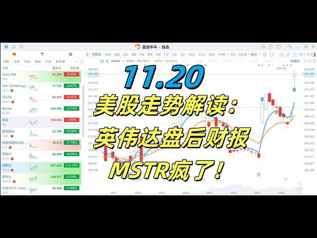 11月20日，美股实时走势解读：英伟达盘后财报，MSTR疯了！ #美股推荐 #英伟达股票 #特斯拉股票 #美股投资