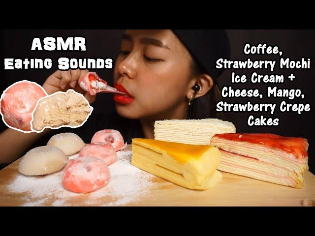 ASMR Crepe Cakes with Hands & Mochi Ice Cream | Chewy Sticky Eating Sounds | No Talking