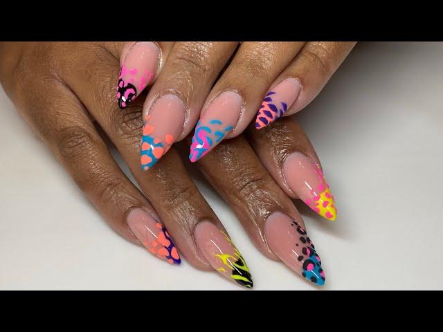 Watch Me Work: Acrylic Sugared 3D Animal Print and Swirl French Gel Nail Art | ft. Light Elegance