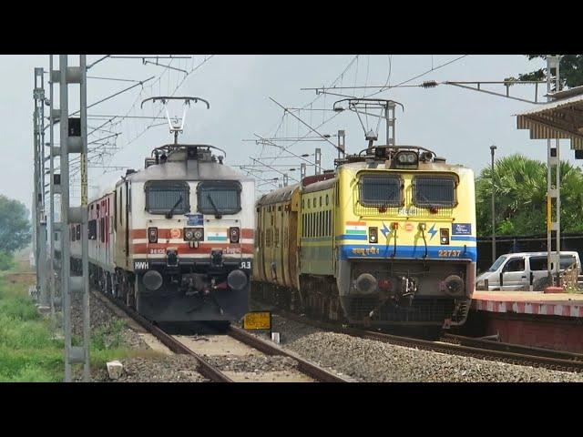 Dangerous HONKING Trains: WAP-4+WAP-5+WAP-7 with LHB & ICF Trains | Indian Railways