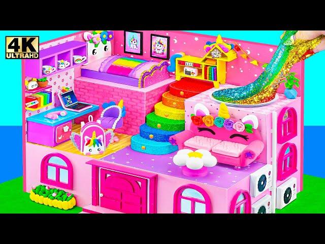 How To Build Three Floor Pink Unicorn House with Bunk Bed, Rainbow Slime ️ DIY Miniature House