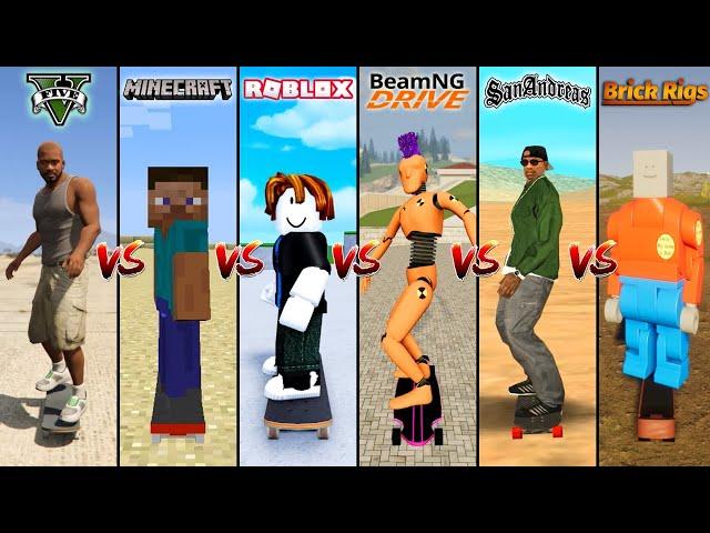 GTA 5 Skateboard vs Minecraft vs Roblox vs BeamNG drive vs GTA SA vs Brick Rigs - WHICH IS BEST?