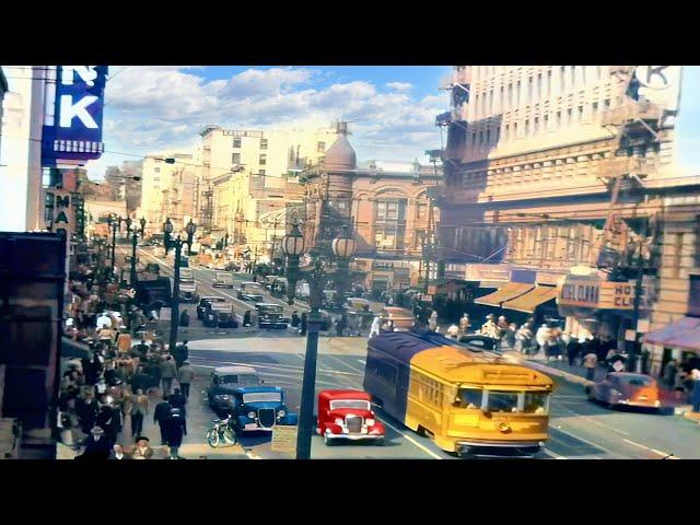 1940s - Street Scenes Los Angeles  in color [60fps, Remastered] w/sound design added